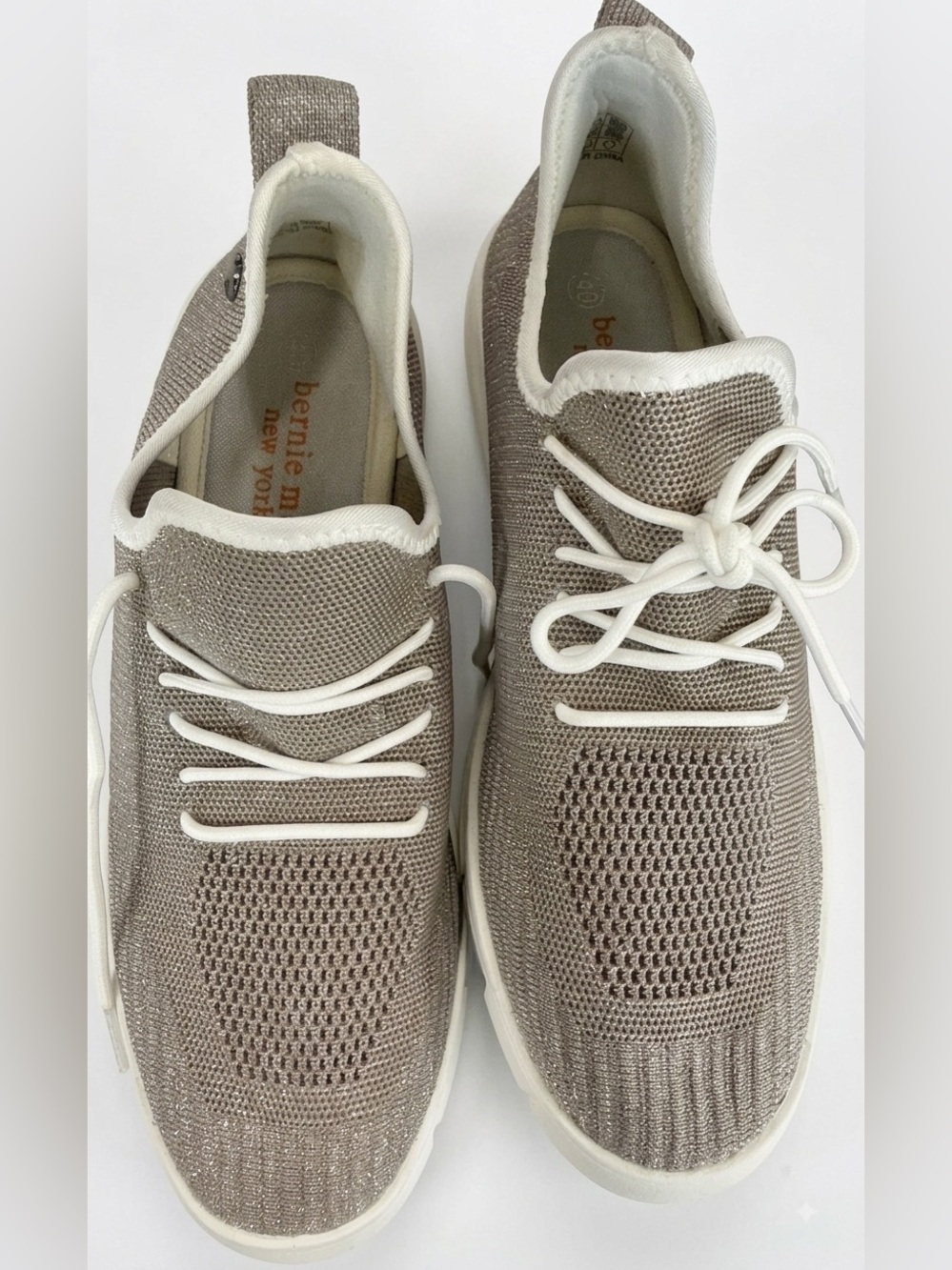 Bernie Mev Woven Stretch Knit SlipOn Sneakers Beige Metallic EU 40 US 9 Like New